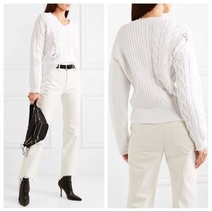 RTA Echo Cable-Knit Dropped Shoulder Distressed V Neck‎ Pullover Sweater